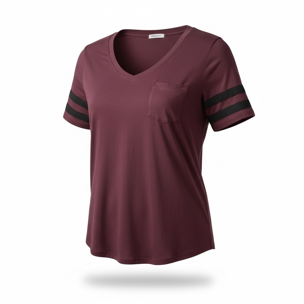 Bozzolo Burgundy V-Neck Tee with Black Stripes